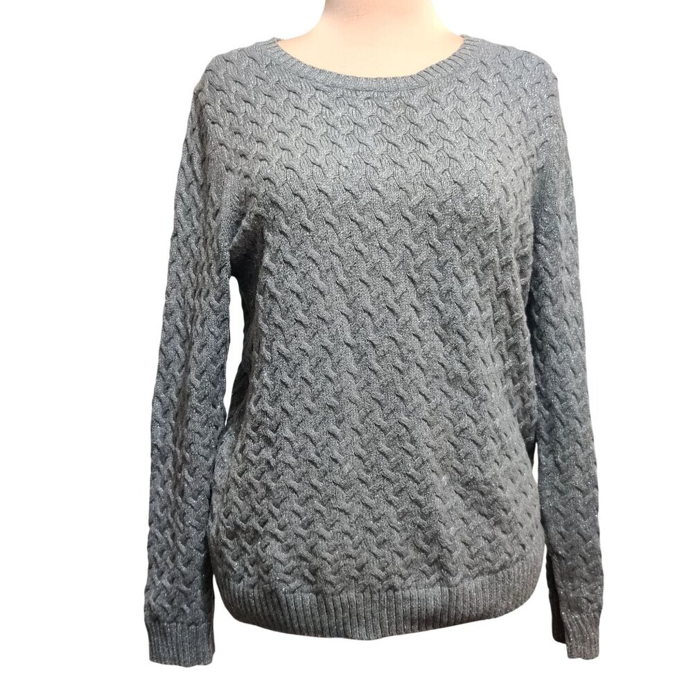 Croft & Barrow XL Womens Gray Sweater Metallic Knit Textured Cable Knit Pullover